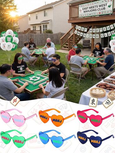 12 Pack Mahjong Sunglasses Bulk Heart Shaped Transparent Glasses MAHJ Party Favors Colorful Glasses for Man Woman Mahjong Lover MAHJ Party Decorations Supplies Mah Jong Lovers Gifts in Kuwait