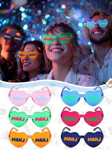 12 Pack Mahjong Sunglasses Bulk Heart Shaped Transparent Glasses MAHJ Party Favors Colorful Glasses for Man Woman Mahjong Lover MAHJ Party Decorations Supplies Mah Jong Lovers Gifts in Kuwait