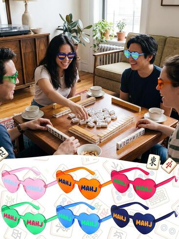 12 Pack Mahjong Sunglasses Bulk Heart Shaped Transparent Glasses MAHJ Party Favors Colorful Glasses for Man Woman Mahjong Lover MAHJ Party Decorations Supplies Mah Jong Lovers Gifts in Kuwait