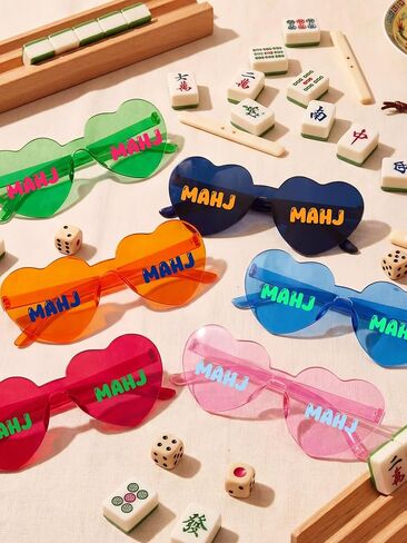 12 Pack Mahjong Sunglasses Bulk Heart Shaped Transparent Glasses MAHJ Party Favors Colorful Glasses for Man Woman Mahjong Lover MAHJ Party Decorations Supplies Mah Jong Lovers Gifts in Kuwait