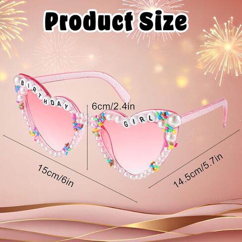 Heart-Shaped Birthday Girl Sunglasses, Pink Happy Birthday Girl Glasses Pearl Birthday Party Glasses for Women Girls in Kuwait