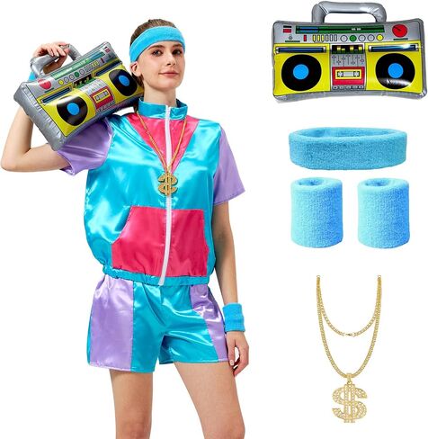 80s 90s Outfit for Women 80s Costume Hip Hop Costume Disco Retro Theme Party Outfit Hawaiian Vintage in Saudi Arabia