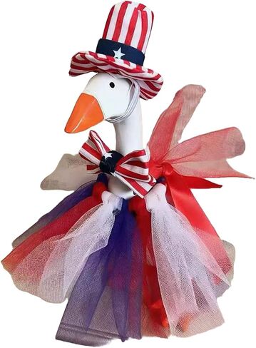 4th of July Mini Goose Costume, 7 Inch Desk Goose Outfits, Patriotic Clothes with Hat Independence Day Decor for Desktop Statues (A, One Size) in Saudi Arabia