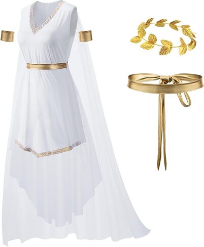 Women's Toga Dress Greek God Outfit Roman Robe Cosplay Halloween Costume Accessories Set in Saudi Arabia