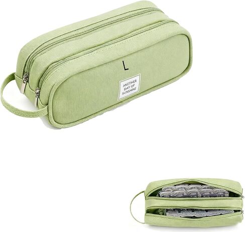 Organizer for Daily Contacts -Contact Lens Case, All-in-One Portable Travel Case with L/R Labels, Holds Up to 60 Lenses (1 Month Supply), Water-Resistant & Double Zipper Design （Green） in Kuwait