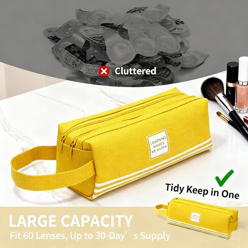 Organizer for Daily Contacts -Contact Lens Case, All-in-One Portable Travel Case with L/R Labels, Holds Up to 60 Lenses (1 Month Supply), Water-Resistant & Double Zipper Design （Green） in Kuwait
