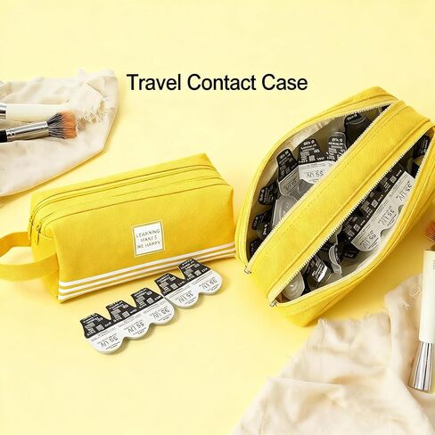 Organizer for Daily Contacts -Contact Lens Case, All-in-One Portable Travel Case with L/R Labels, Holds Up to 60 Lenses (1 Month Supply), Water-Resistant & Double Zipper Design （Green） in Kuwait