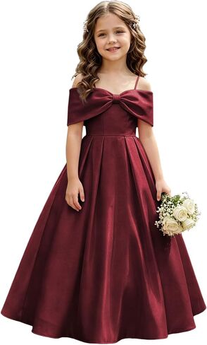 Satin Flower Girl Dresses for Wedding Long Girls Pageant Dresses Off Shoulder Formal Ball Gowns for Girls in Saudi Arabia