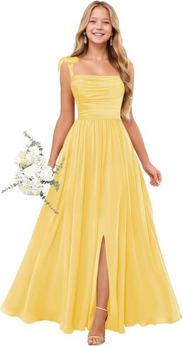 Pleated Junior Bridesmaid Dresses Split Chiffon Flower Girl Dress for Wedding Long Girls Bridesmaid Dresses in Saudi Arabia