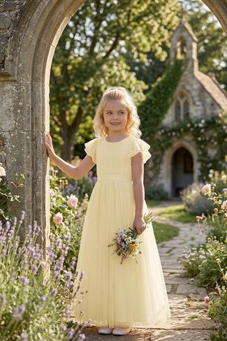 Tulle Flower Girl Dresses for Wedding Round Neck A-Line Girls First Communion Dresses for Girl Formal Pageant Dress in Kuwait