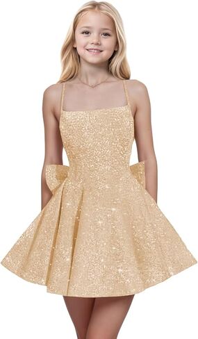 Spaghetti Straps Sequin Flower Girl Dresses for Wedding Pageant Party Bow Knot Girls Formal Dress in Saudi Arabia