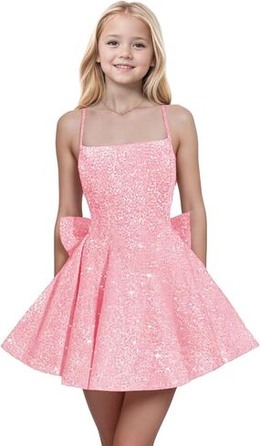 Spaghetti Straps Sequin Flower Girl Dresses for Wedding Pageant Party Bow Knot Girls Formal Dress in Saudi Arabia