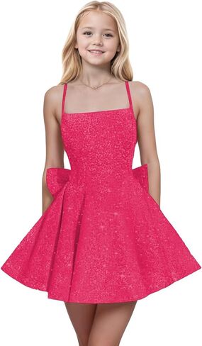 Spaghetti Straps Sequin Flower Girl Dresses for Wedding Pageant Party Bow Knot Girls Formal Dress in Saudi Arabia