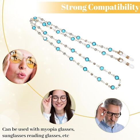 Mabor 3Pcs Eyeglass Holders Around Neck, Crystal Eyeglass Chain for Women Stylish Beaded Glasses Lanyard for Girls Men Glasses Neck Strap Vintage Reading Glass Chain with Loop Ring in Kuwait