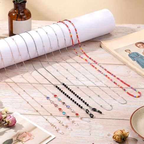 سلاسل النظارات للنساء أنيقة، 6 قطع من سلسلة النظارات مطرزة حول الرقبة للنساء، سلسلة النظارات الشمسية الأنيقة مع حلقات قابلة للتعديل in Kuwait