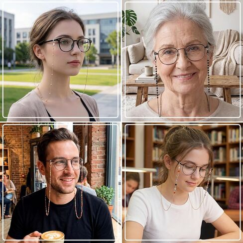 سلاسل النظارات للنساء أنيقة، 6 قطع من سلسلة النظارات مطرزة حول الرقبة للنساء، سلسلة النظارات الشمسية الأنيقة مع حلقات قابلة للتعديل in Kuwait