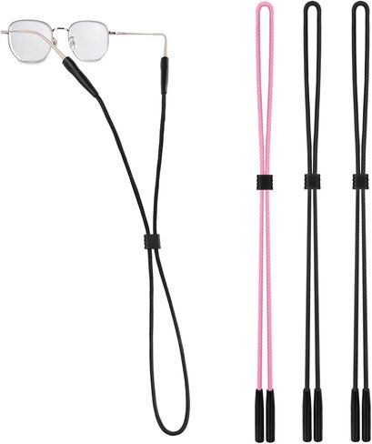 Ykimok Eyeglass Chains for Women Men, 3 Pack Silicone Nylon Sunglass Straps, Adjustable Anti-Loss Retainer, Black and Pink, for Reading, Sun, Blue Light Glasses in Kuwait