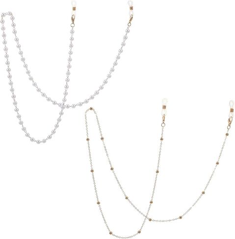 nogeqi 2pcs سلسلة النظارات للنساء، سلسلة النظارات اللؤلؤية حول الرقبة، سلاسل النظارات الشمسية قناع الوجه الحبل سيدة عجوز أنيقة نظارات القراءة الزجاجية التجنيب in Kuwait