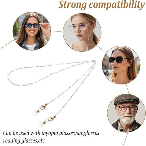 nogeqi 2pcs سلسلة النظارات للنساء، سلسلة النظارات اللؤلؤية حول الرقبة، سلاسل النظارات الشمسية قناع الوجه الحبل سيدة عجوز أنيقة نظارات القراءة الزجاجية التجنيب in Kuwait