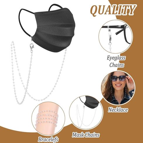 nogeqi 2pcs سلسلة النظارات للنساء، سلسلة النظارات اللؤلؤية حول الرقبة، سلاسل النظارات الشمسية قناع الوجه الحبل سيدة عجوز أنيقة نظارات القراءة الزجاجية التجنيب in Kuwait