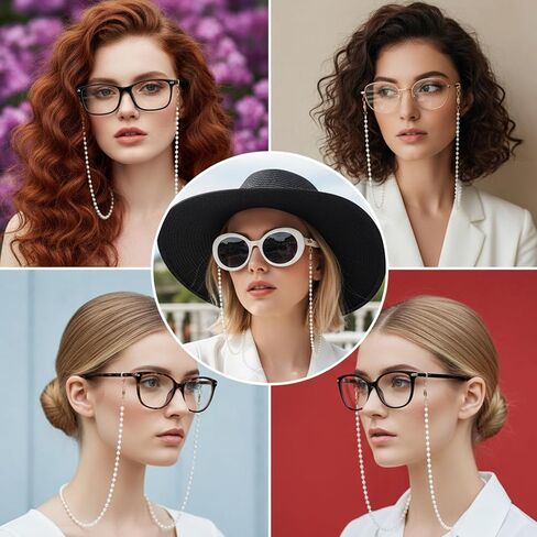 nogeqi 2pcs سلسلة النظارات للنساء، سلسلة النظارات اللؤلؤية حول الرقبة، سلاسل النظارات الشمسية قناع الوجه الحبل سيدة عجوز أنيقة نظارات القراءة الزجاجية التجنيب in Kuwait