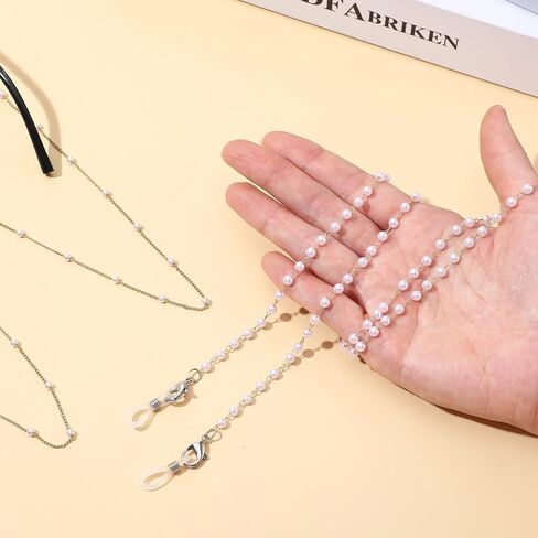 nogeqi 2pcs سلسلة النظارات للنساء، سلسلة النظارات اللؤلؤية حول الرقبة، سلاسل النظارات الشمسية قناع الوجه الحبل سيدة عجوز أنيقة نظارات القراءة الزجاجية التجنيب in Kuwait
