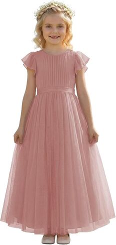 Tulle Flower Girl Dresses for Wedding Round Neck A-Line Girls First Communion Dresses for Girl Formal Pageant Dress in Kuwait