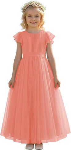Tulle Flower Girl Dresses for Wedding Round Neck A-Line Girls First Communion Dresses for Girl Formal Pageant Dress in Kuwait