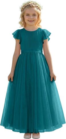 Tulle Flower Girl Dresses for Wedding Round Neck A-Line Girls First Communion Dresses for Girl Formal Pageant Dress in Kuwait