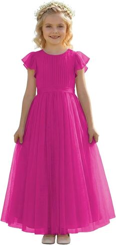 Tulle Flower Girl Dresses for Wedding Round Neck A-Line Girls First Communion Dresses for Girl Formal Pageant Dress in Kuwait