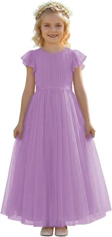 Tulle Flower Girl Dresses for Wedding Round Neck A-Line Girls First Communion Dresses for Girl Formal Pageant Dress in Kuwait