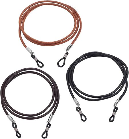 calfover 3pcs جلد البقر النظارات حزام قابل للتعديل نظارات الحبل العالمي جلد طبيعي نظارات العين الحبل سلسلة النظارات الشمسية التجنيب أصحاب سلاسل حول الرقبة للرجال النساء 3 ألوان in Kuwait