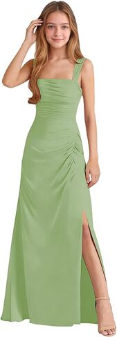 Junior Bridesmaid Dress Spaghetti Strap Chiffon Flower Girl Dresses for Wedding Pleated Girls Formal Dress in Kuwait
