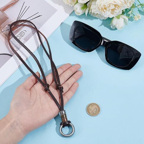 GORGECRAFT Cowhide Leather Eyeglass Holder Necklace Ring Adjustable Glasses Cord Strap Reading Eyeglasses Sunglasses Chain Anti-Lost Eye Glasses Lanyard Alloy Loop O Ring for Women Men in Kuwait