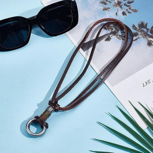 GORGECRAFT Cowhide Leather Eyeglass Holder Necklace Ring Adjustable Glasses Cord Strap Reading Eyeglasses Sunglasses Chain Anti-Lost Eye Glasses Lanyard Alloy Loop O Ring for Women Men in Kuwait