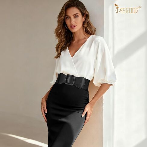 JASGOOD Women Elastic Wide Belt Stretchy Vintage Waist Belt for Dress with Fashion Square Buckle in Kuwait
