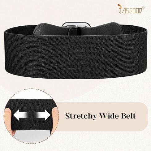JASGOOD Women Elastic Wide Belt Stretchy Vintage Waist Belt for Dress with Fashion Square Buckle in Kuwait