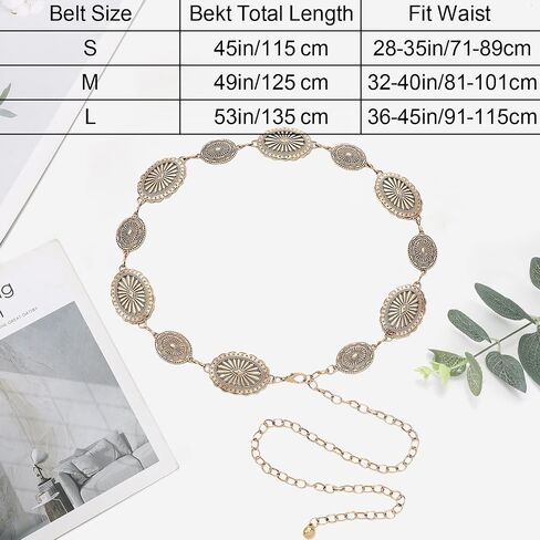 NEOREAL Western Chain Metal Belt for Women Girls Waist Belts Cowgirl Cowboy Link for Jeans Dresses Concert in Kuwait