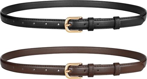 JASGOOD 2 Pack Women Skinny Belt with Gold Buckle Fashion Faux Leather Thin Belt for Jeans Pants in Kuwait