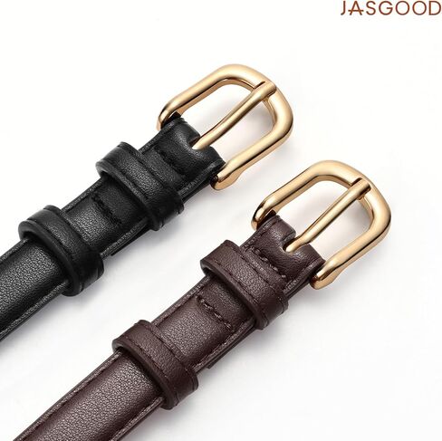 JASGOOD 2 Pack Women Skinny Belt with Gold Buckle Fashion Faux Leather Thin Belt for Jeans Pants in Kuwait