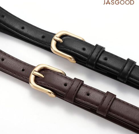 JASGOOD 2 Pack Women Skinny Belt with Gold Buckle Fashion Faux Leather Thin Belt for Jeans Pants in Kuwait