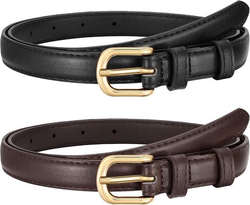 JASGOOD 2 Pack Women Skinny Belt with Gold Buckle Fashion Faux Leather Thin Belt for Jeans Pants in Kuwait