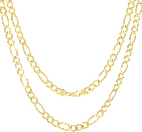 Nuragold 10k Real Yellow Gold Solid Figaro Link 6.5mm Chain Necklace (18"-30") Italian Jewelry for Men in Kuwait
