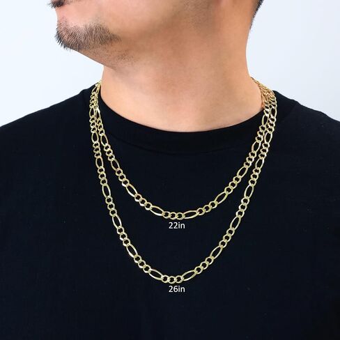 Nuragold 10k Real Yellow Gold Solid Figaro Link 6.5mm Chain Necklace (18"-30") Italian Jewelry for Men in Kuwait