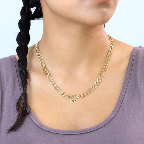 Nuragold 10k Real Yellow Gold Solid Figaro Link 6.5mm Chain Necklace (18"-30") Italian Jewelry for Men in Kuwait