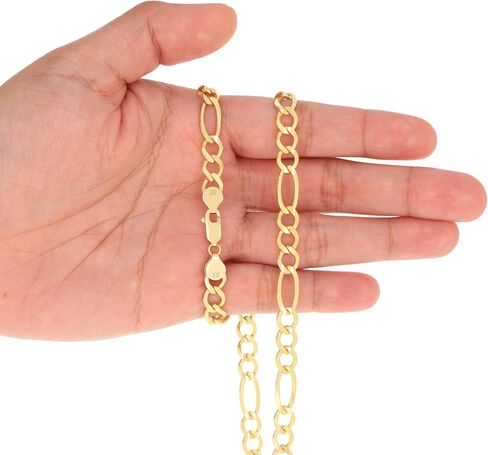 Nuragold 10k Real Yellow Gold Solid Figaro Link 6.5mm Chain Necklace (18"-30") Italian Jewelry for Men in Kuwait