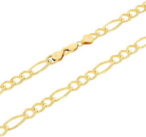 Nuragold 10k Real Yellow Gold Solid Figaro Link 6.5mm Chain Necklace (18"-30") Italian Jewelry for Men in Kuwait