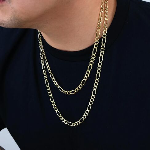 Nuragold 10k Real Yellow Gold Solid Figaro Link 6.5mm Chain Necklace (18"-30") Italian Jewelry for Men in Kuwait