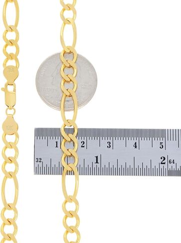 Nuragold 10k Real Yellow Gold Solid Figaro Link 6.5mm Chain Necklace (18"-30") Italian Jewelry for Men in Kuwait