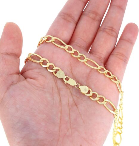Nuragold 10k Real Yellow Gold Solid Figaro Link 6.5mm Chain Necklace (18"-30") Italian Jewelry for Men in Kuwait